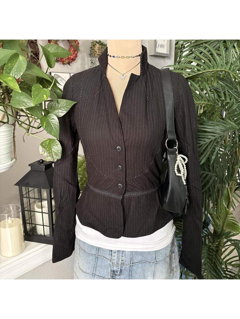 black pinstripe fitted blazer